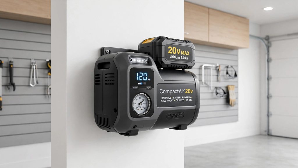 best portable battery air compressor small garage wall mount 20V 120 PSI